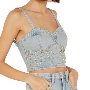 NWT BLANKNYC Denim Studded Corset Bustier Starstruck Top Blue Size M